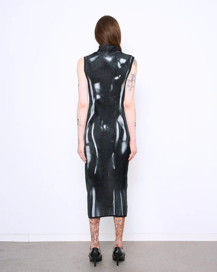 LATEX EFFECT FINE KNIT DRESS - IDEN