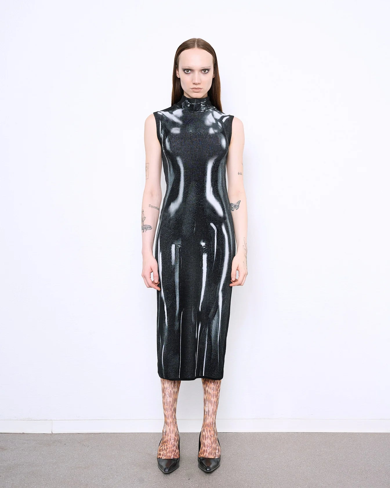LATEX EFFECT FINE KNIT DRESS - IDEN