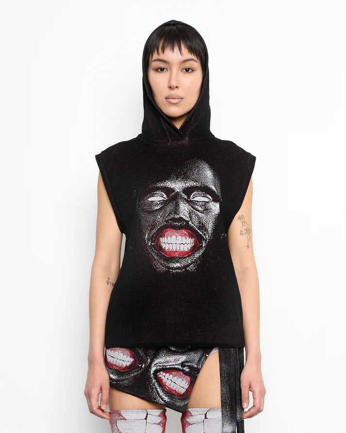 GAUGE HOODED FINE KNIT VEST – IDEN